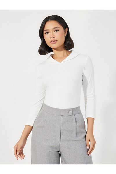 Styli Solid Fitted Collared Polo T-shirt