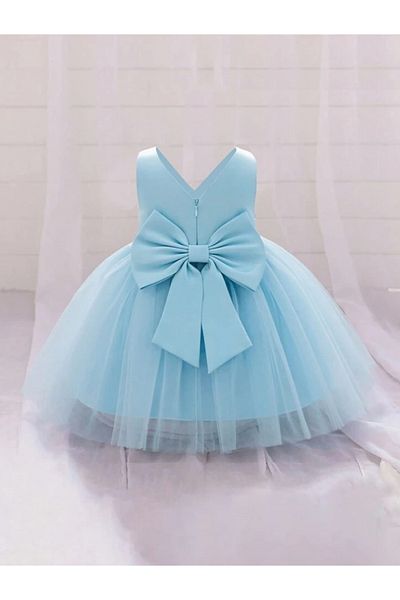 HSNLİFE Baby Blue Baby Girl Wrap Mini Dress Birthday Dress