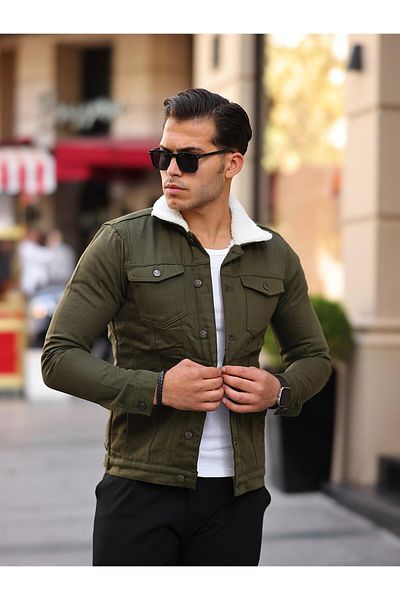 Pobudo Green Furry Denim Coat