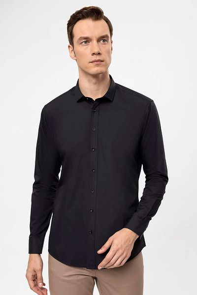SÜVARİ Ανδρικό πουκάμισο Süvari Slim Fit Μαύρο Απλό
