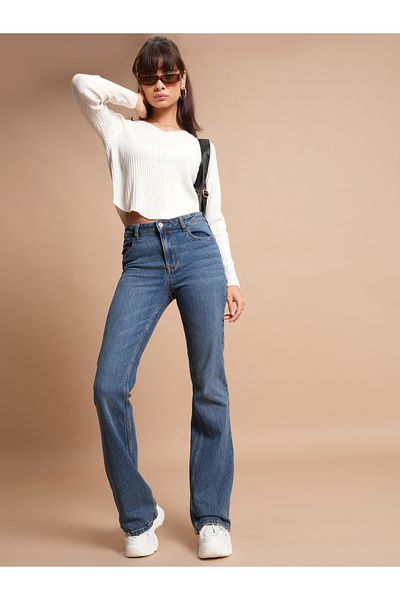 Tokyo Talkies By Styli Ribbed V-Neck Long Sleeve Sweater