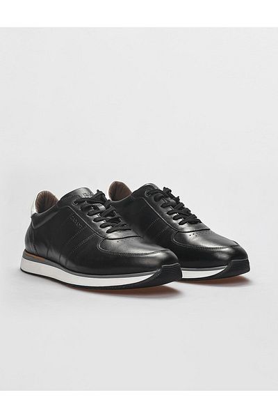 Cabani Men's Black Sneakers - 100% Genuine Leather, Lace-Up