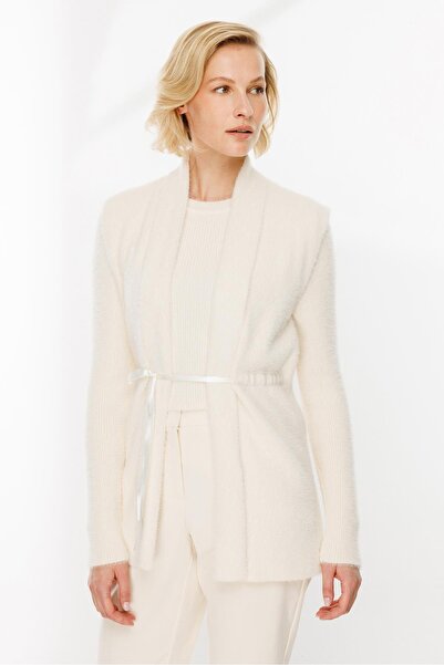 accort Kuşaklı Triko Yelek-EKRU