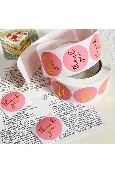 Choice Pink-500pcs 500pcs 25mm Gold Pink Black Thank You Stickers Kraft Paper Sticker For Baking Wedding De
