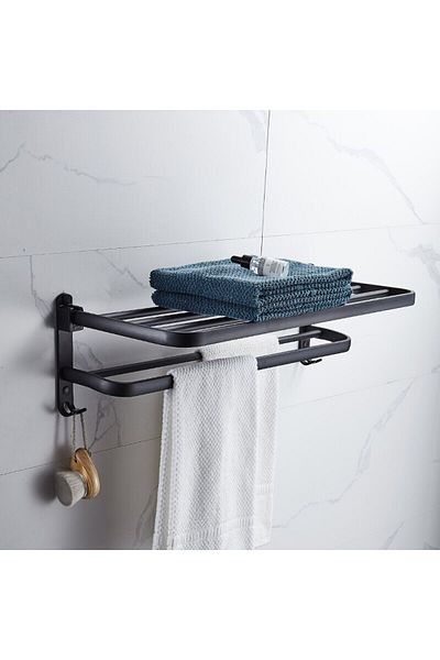 Choice Black 50cm Matte Black 50cm Folding Holder With Hook Towel Holder Wall Mount Aluminumtowel Rack