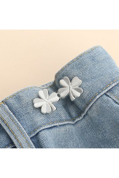 Choice Silver Grey 1pair Four Leaf Clover Tightener Adjustable Waist Buckle For Jeans No Sewing Required Bu