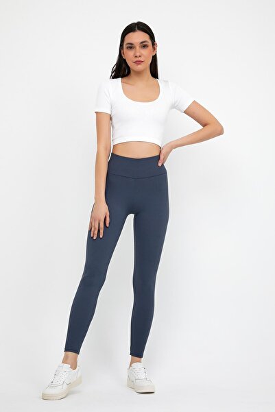 Domoda Dámské pletené legíny s vysokým pasem, žebrovaným, elastickým pasem s elastickým interlockem