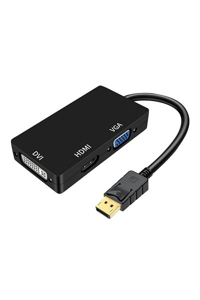 Choice كابل محول DisplayPort Dp إلى Dvi Vga Hdtv 3 في 1 أسود بطول 25 سم لجهاز العرض والتلفزيون والكمبيوتر المحمول