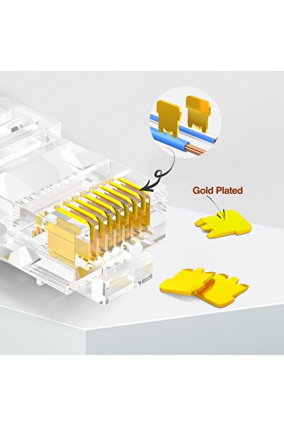 Choice 100 قطعة من موصلات AMPCOM CAT5e RJ45 8P8C وكابل Ethernet معياري RJ 45 وكابل شبكة محلية 50u مطلي بالذهب