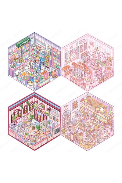 Choice 4pcs Diy 3d Sticker Cartoon Pocket Cabin Scene Stacking And Pasting Festival Birthday Gift For Kid C