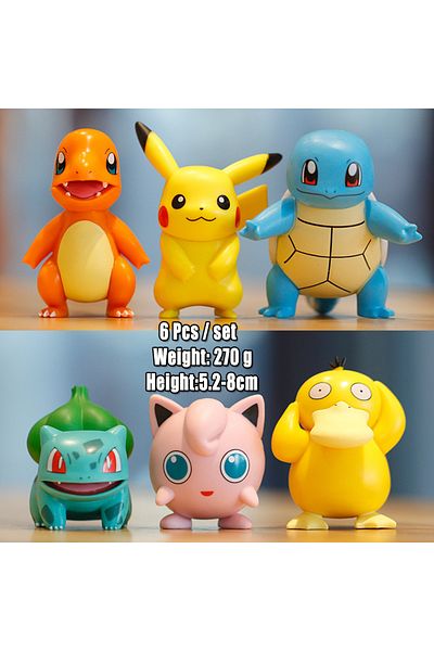 Choice A 6pcs Set Hot Pokemon Anime Figures Pikachu Toys Model Charmander Psyduck Squirtle Jigglypuff Bulba