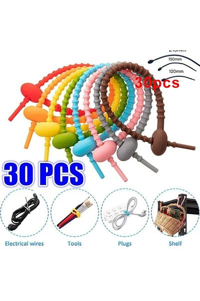 Choice 15 سم - 30 قطعة 30 قطعة من منظم أسلاك الكابلات القابل لإعادة الاستخدام من السيليكون، حامل تخزين، أربطة حقائب، مشبك حقائب الحبل