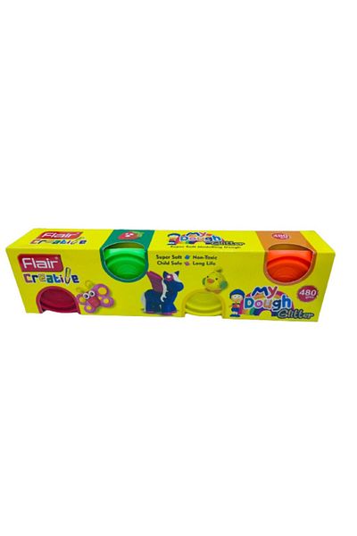 Flair Modelling Glitter Dough for Creative Artists, 120gms x 4 Colors-Red,Green,Yellow,Orange