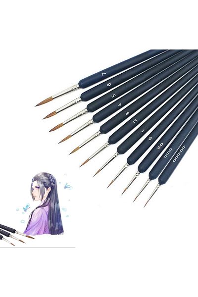 Choice 11pcs Black Detail 11pcs Miniature Hook Line Pen Art Detail Paint Brushes Set Nylon Hair Painting Br