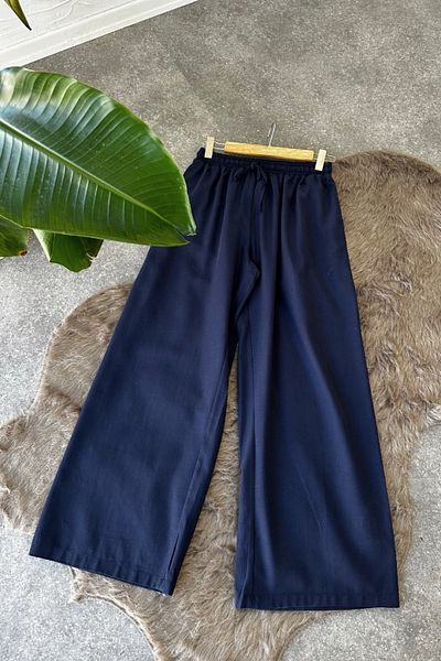 Poliyance Rose Navy Blue Palazzo Trousers
