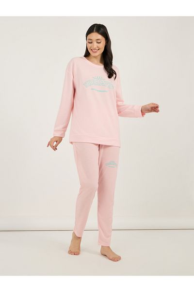 Styli Graphic Print Drop Shoulder Longline Sweatshirt & Leggings Set