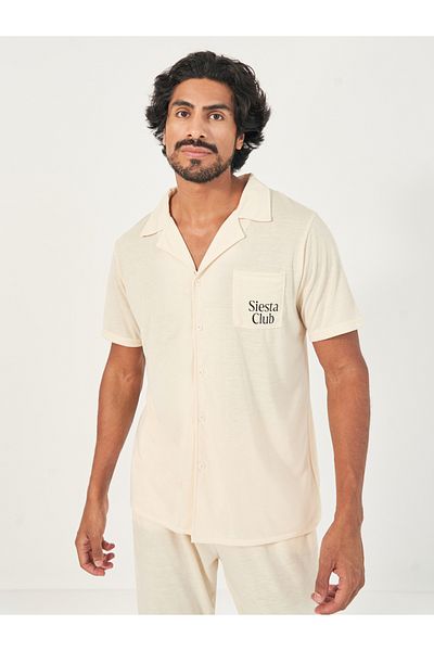 Styli Printed Pocket Short Sleeve Shirt & Open Hem Pyjama Set