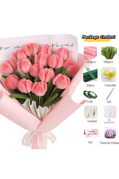 Choice Pink Tulip 200pcs Pipe Cleaners Craft Supplies With 20pcs Metal Rods,1 Glue Bar,1 Garden Tape, 1m Ri