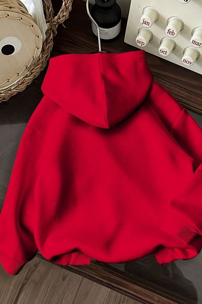 Know Unisex Red Oversize Brooklyn Printed Hooded Sweatshirt