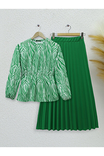 Modamorfo Water Pattern Elastic Waist Skirt Set -F.Green