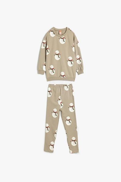 Koton Cotton Baby Boy Tracksuit Set - Snowman Print Detailed