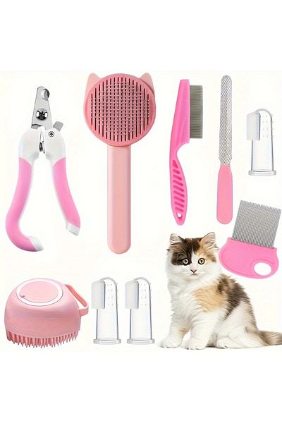 Choice 8pcs 8pcs Cat Brush Beauty Kit With Pet Nail Clippers And Files Pet Self-cleaning Kit Flea Comb Pet