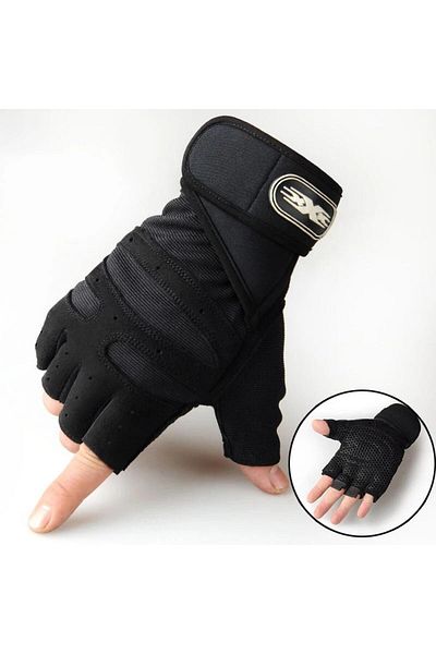 Choice L. Black Gym Gloves for Men Women Fitness Weight Lifting Wristband Gloves Body Building Training Spo