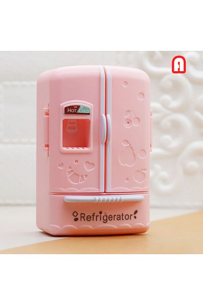MSFTOYS Fridge A Cute Simulation Microfilm Furniture Double Door Refrigerator 1:12 Dollhouse Kitchen Model D