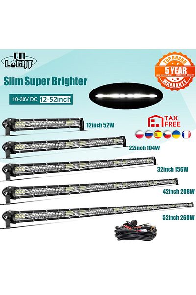 Choice CO LIGHT شريط إضاءة LED رفيع 12 بوصة 22 بوصة 32 بوصة 42 بوصة 52 بوصة للطرق الوعرة 4x4 للشاحنات والمركبات الرباعية ومركبات UAZ Spot Flood Combo 1...