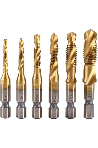 Choice 6pcs M3-M10 Titanium Coated Screw Tap Drill Bits HSS Countersink Deburr Metric Combination Bit Hi...
