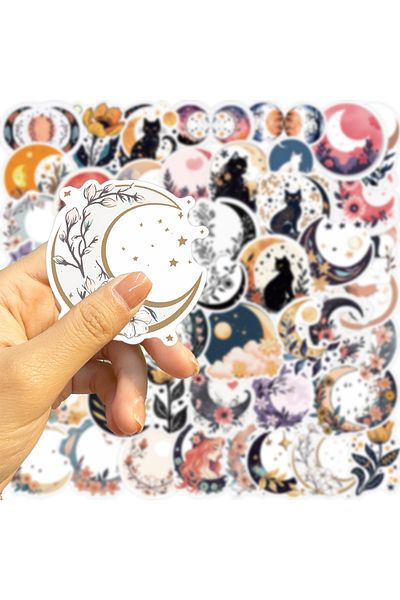 Choice 50pcs 50pcs Cartoon Moon With Flower And Cat Stickers For Kids Bedroom Luggage Decals Scrapbook Stat