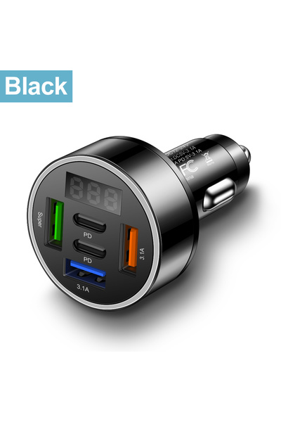 Choice شاحن سيارة أسود 100 وات 5 منافذ شحن سريع PD QC3.0 USB C شاحن هاتف سيار...