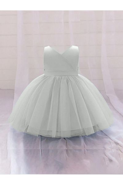 HSNLİFE White Baby Girl Wrap Mini Dress Birthday Dress