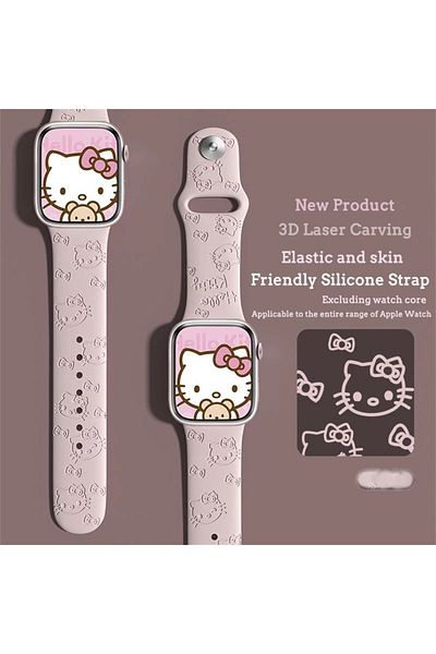 Choice 38mm 40mm 41mm 01 Kawaii Sanrio Hello Kitty Apple Watch Band 3d Carving Printed Silicone Replaceable