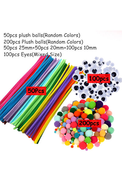 Choice1 50stick200pom100eye عصا قطيفة / كرات صوفية بألوان قوس قزح شيلي ستيك أ...