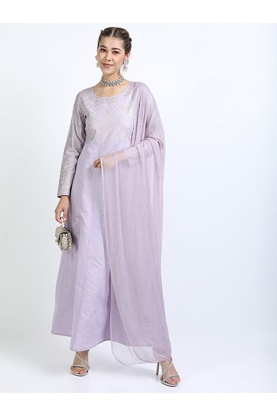 Vishudh By Styli Foil Print A-Line Kurta & Dupatta Set