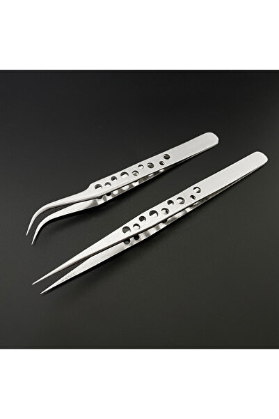 lefavor نوعان من الملاقط الصناعية الإلكترونية المضادة للكهرباء الساكنة ذات الطرف المستقيم المنحني والدقيق والمصنوعة من الفولاذ المقاوم للصدأ للاستخدام اليدوي