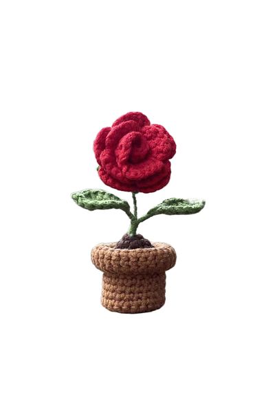 Choice 13 Mini Cute Finished Crochet Flowers Hand-knitted Sunflower Rose Flowers Potted Plants Handmade Bou