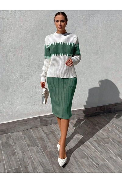 Moka Shopin Mokashopin Women's Long Sleeve Knitwear Skirt Suit