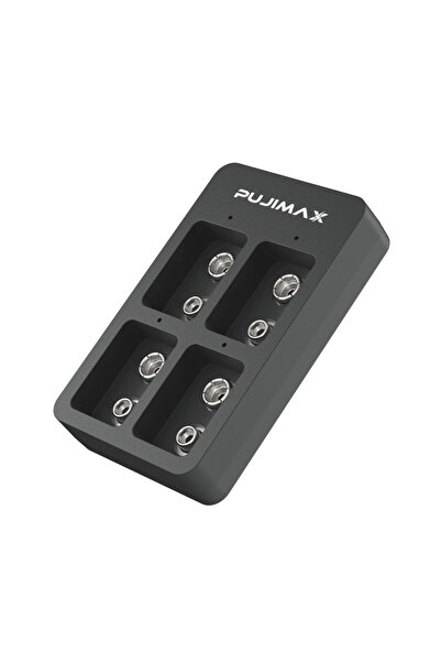 Choice1 شاحن بطارية سريع ذكي من PUJIMAX أسود اللون مزود بـ 4 فتحات 9 فولت مع ...