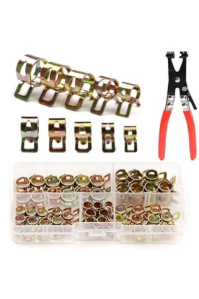 Choice 75 PCS Zinc Plated 6-22mm Spring Hose Clamps + 1PC Straight Throat Tube Clamp for Band Clamp Meta...