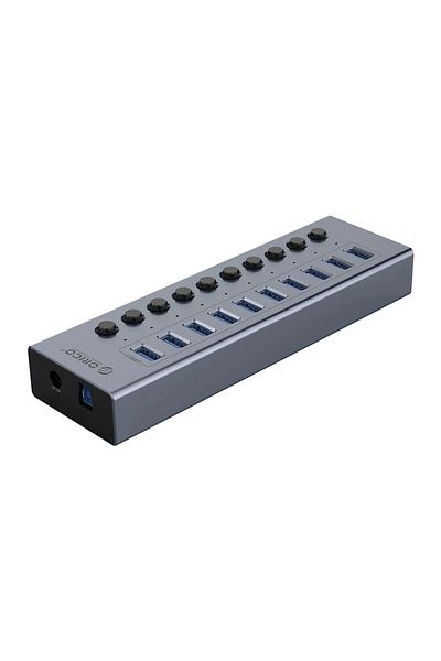 Orico موزع USB من الألومنيوم مزود بـ 10 منافذ مزود بمقبس متعدد المنافذ USB 3.0 مع فتحة تشغيل وإيقاف K