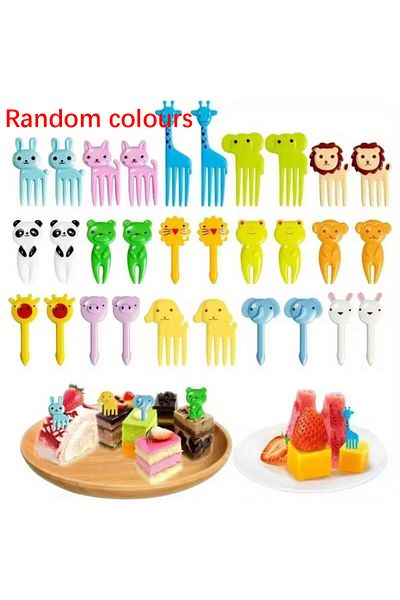 Choice 30 Pcs Random Animal Food Forks, Reusable Cute and Funny Cartoon Animal Fruit Food Toothpicks, Fr...