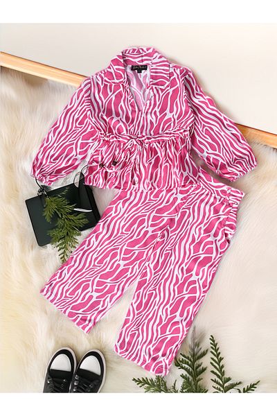 Bella Moda By Styli All-Over Print Collared Blouse & Pants Co-Ords Set