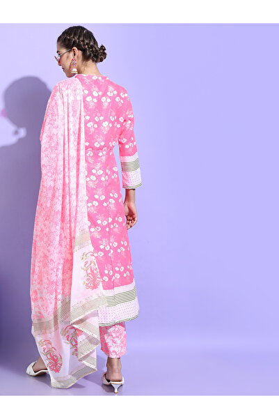 Vishudh By Styli Pack of 3 - Floral Cotton Kurta, Palazzo & Dupatta