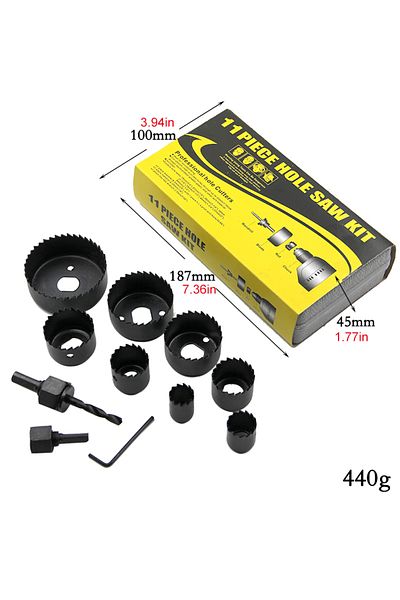 Choice 11pc Hole Saw Set 11pc Black Hole Saw Woodworking Gypsum Board Hole Opener 19-64mm Ceiling Hole Punc