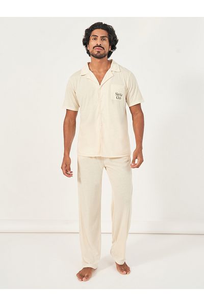 Styli Printed Pocket Short Sleeve Shirt & Open Hem Pyjama Set