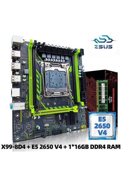 Choice Motherboards ZSUS X99-8D4 Motherboard Set Kit With LGA2011-3 Xeon E5 2650 V4 CPU DDR4 16GB (1*16GB)