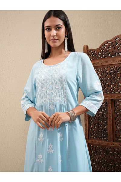 Vishudh By Styli Floral Embroidered Thread Work Straight Kurta & Palazzos Set