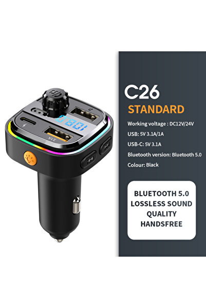 Choice C26-black جهاز إرسال FM بلوتوث 5.0 بدون استخدام اليدين ومشغل MP3 مع US...